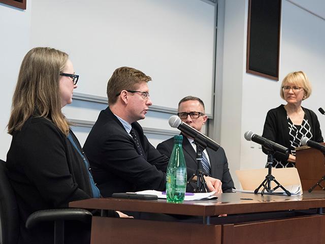 (From left) Trudy Henson, JD; Peter Danchin, JSD, LLM; David Marcozzi, MD; and Diane Hoffmann, JD, MS  