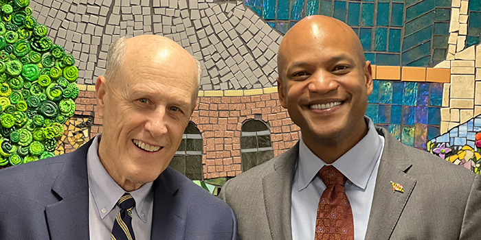 Gov. Wes Moore and UMB President Bruce E. Jarrell