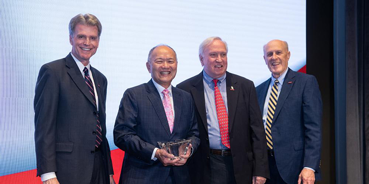 Henry Lee, UMSOD Dean Mark Reynolds, UMB Foundation Board of Trustees Chair Harry Knipp, and UMB President Bruce Jarrell