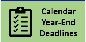 Calendar Year End Deadlines icon with a clipboard and a green background. 