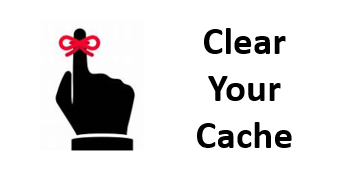 Icon of a finger with a red string tied around it with a white background and the words "Clear your cache"