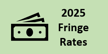 Icon of paper money on a green background with the text "2025 Fringe rates"