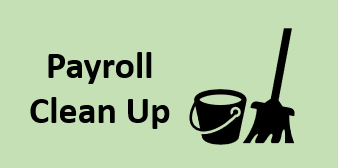 mop and bucket icon with words payroll clean up