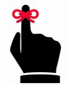 hand icon with an index finger with a red ribbon tied around it for a reminder. 