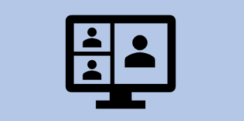 Icon of three people on a computer monitor with a blue background.