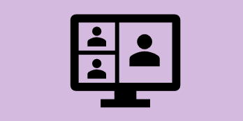 Computer screen with three icons and a purple background