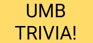 The word UMB Trivia with a yellow background and exclamation point 