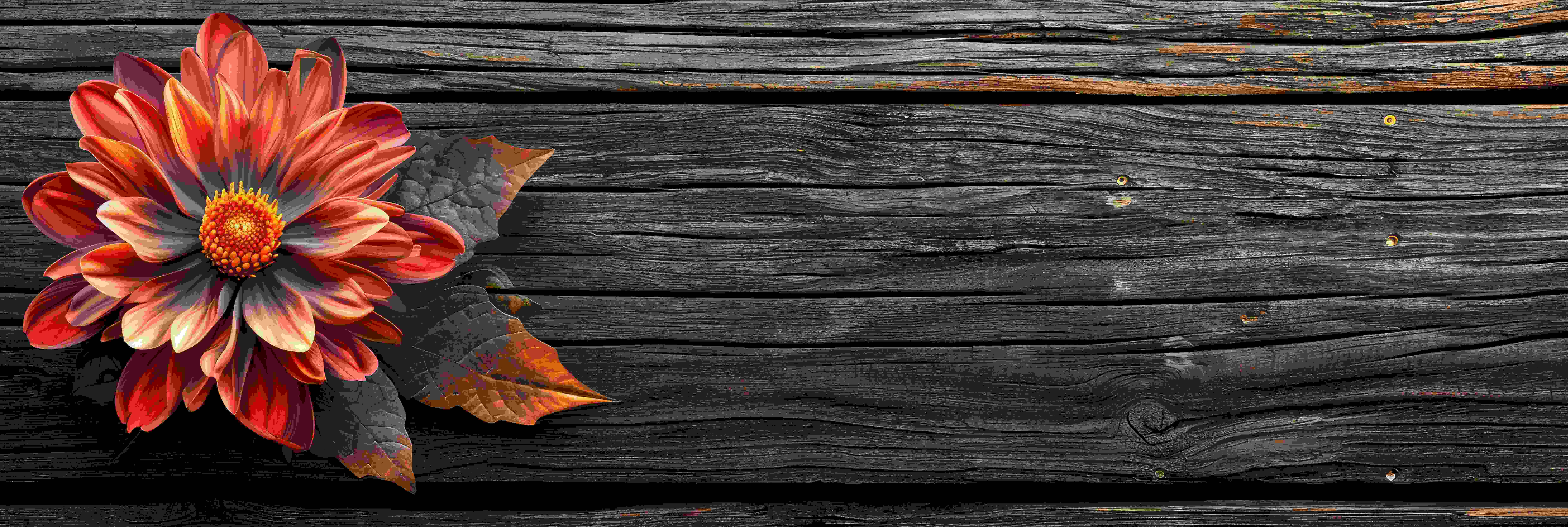 Flower on a wood plank 