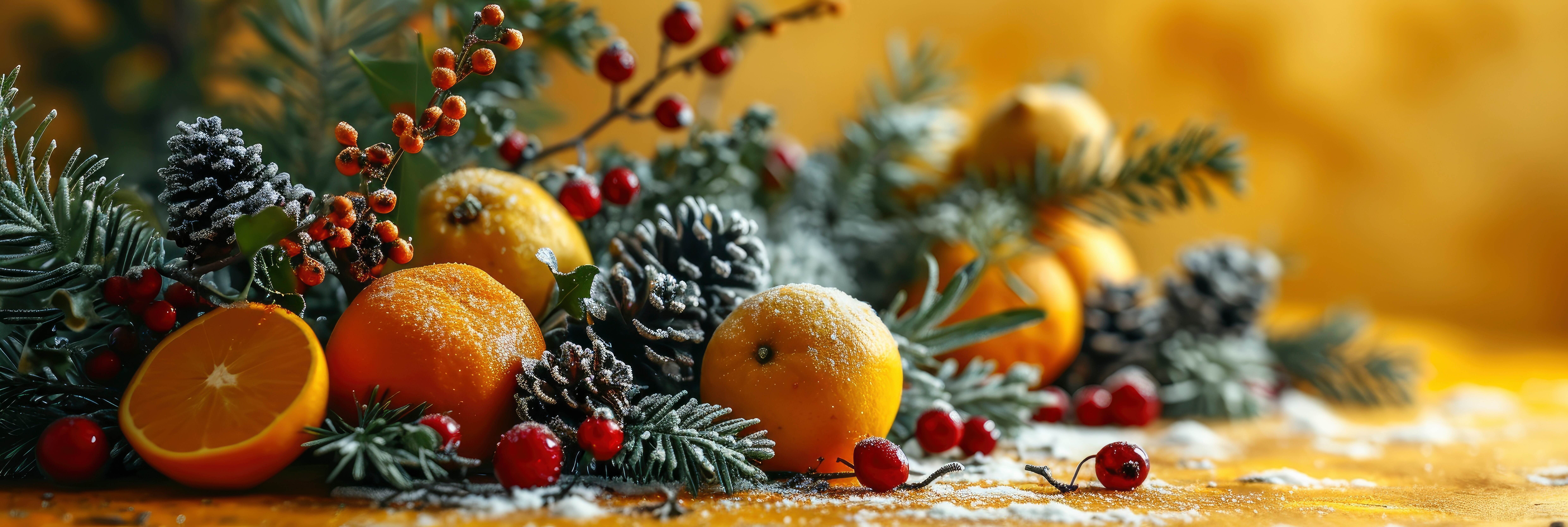 Pinecones and winter foliage on a table  