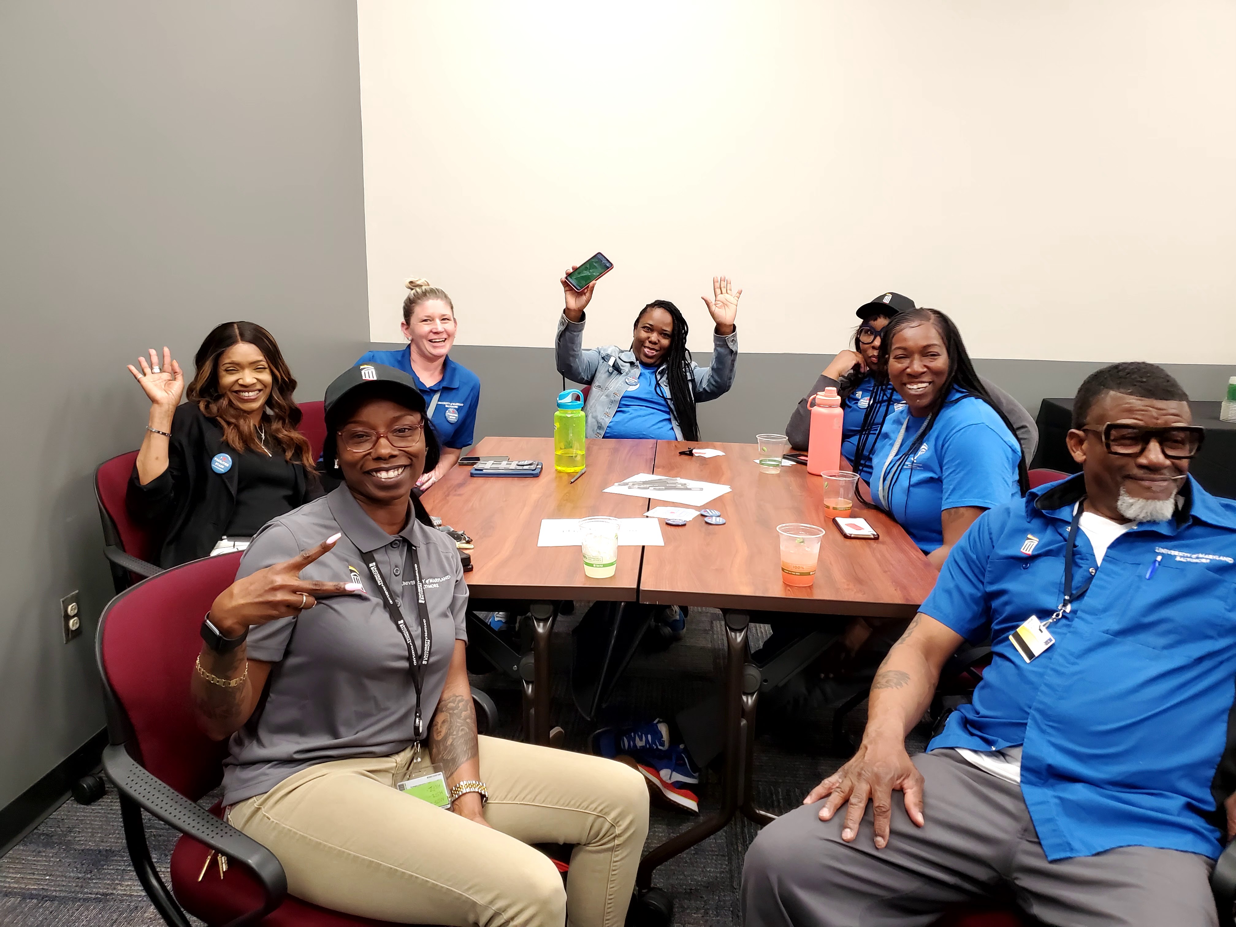 Evening shift staff at tables