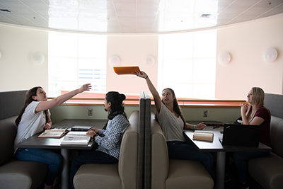 Four students studying