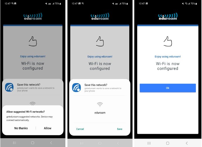 Screenshot of the Eduroam configuration page