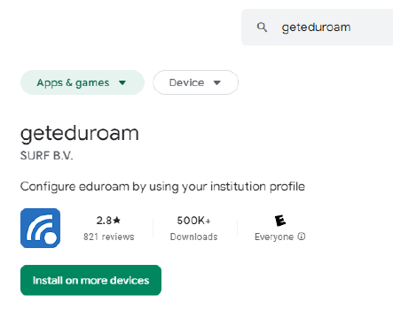 Screenshot of the Play Store page for geteduroam