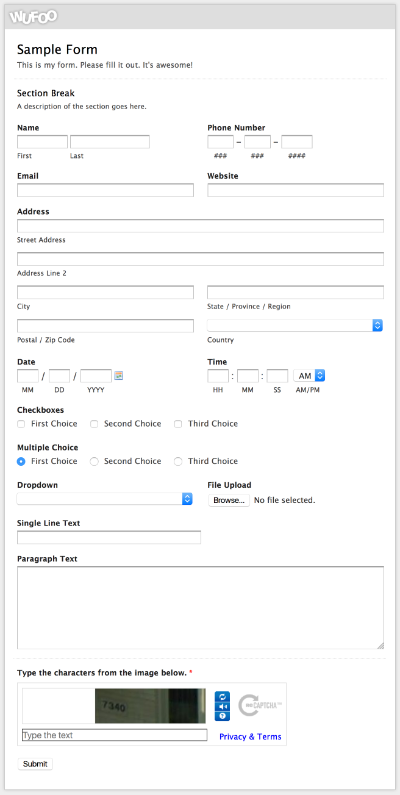 Sample Wufoo Form