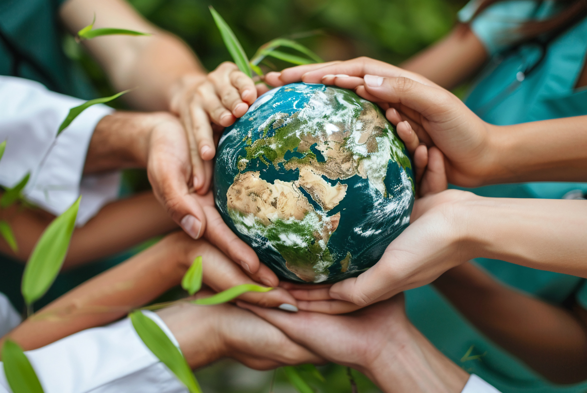 Hands holding a small globe