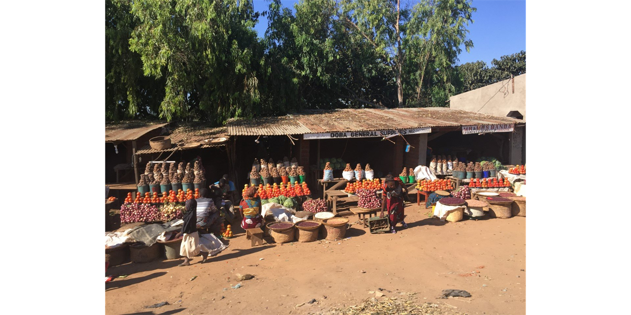 Outdoor market stall with produce on display in Africa