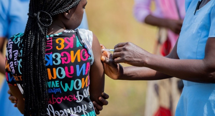 A child receives the typhoid vaccine