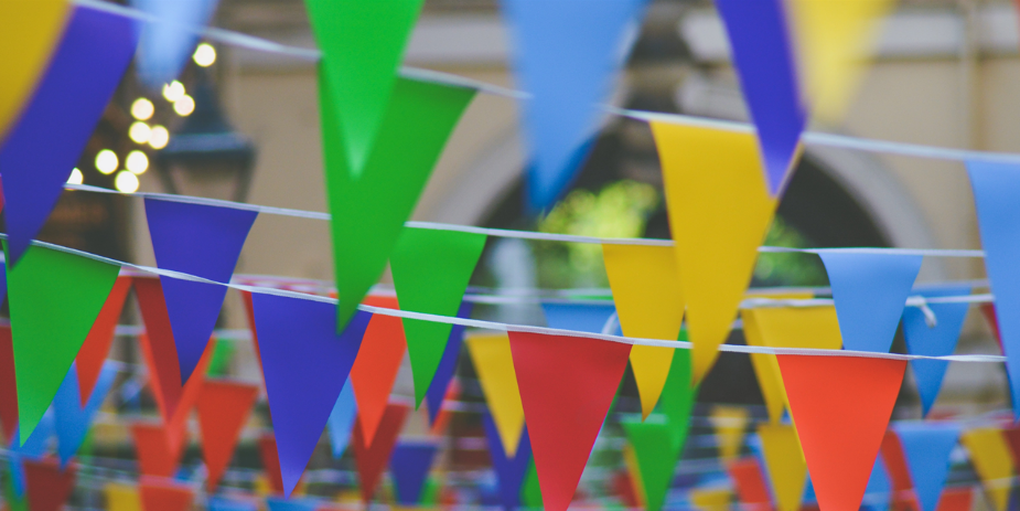 Party banners handing outside