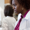 Pharmacy students working at computers