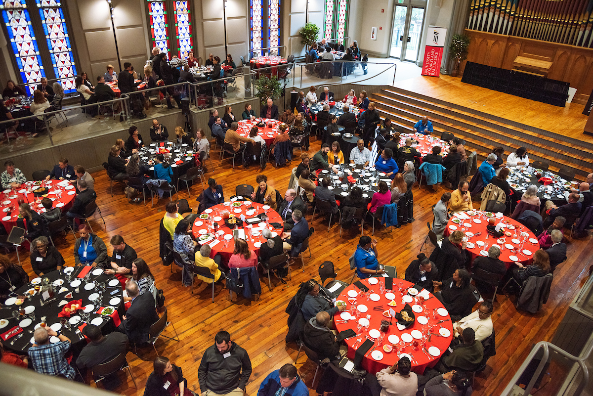 Aerial view of honorees and guests