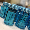 Blue jars on a table