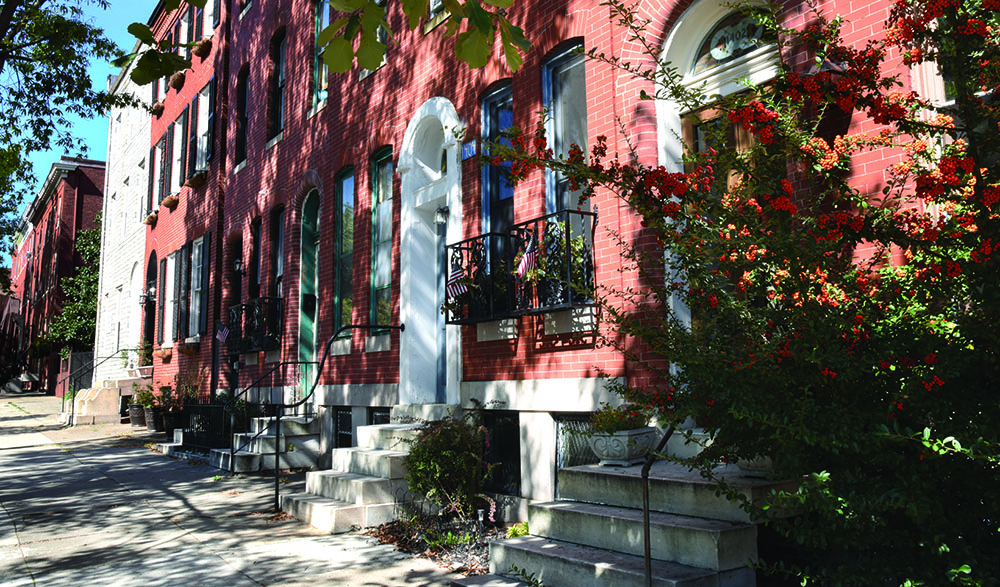 Red brick row homes