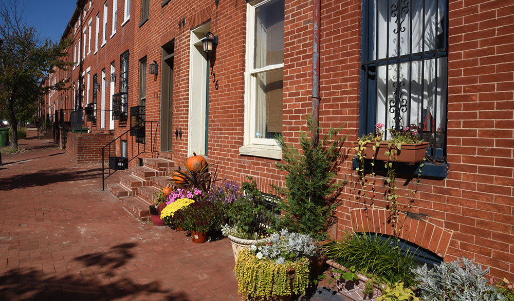 Red brick row homes