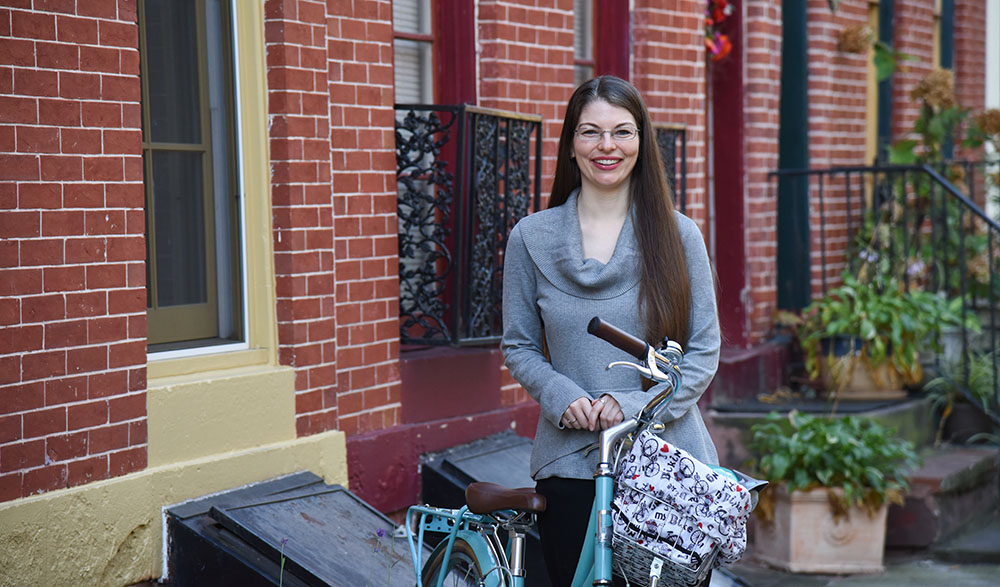 Stephanie Bowe outside of her Union Square home