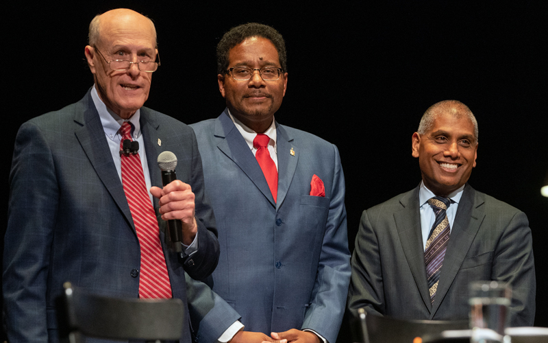 Bruce Jarrell, Darryll Pines, and Mohan Suntha share the news of the new Institute for Health Computing.