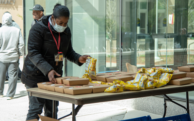 Essential employees from across UMB received free lunches from local businesses as part of UMB's Food for Our Front Lines program. 