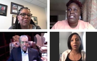 Clockwise l-r: Terri Freeman, executive director, Reginald F. Lewis Museum; Seantè Hatcher, UMSSW; Chanel Compton, executive director, Banneker-Douglass Museum; Earl W. Stafford, philanthropist, Smithsonian National Museum of African American History and Culture.