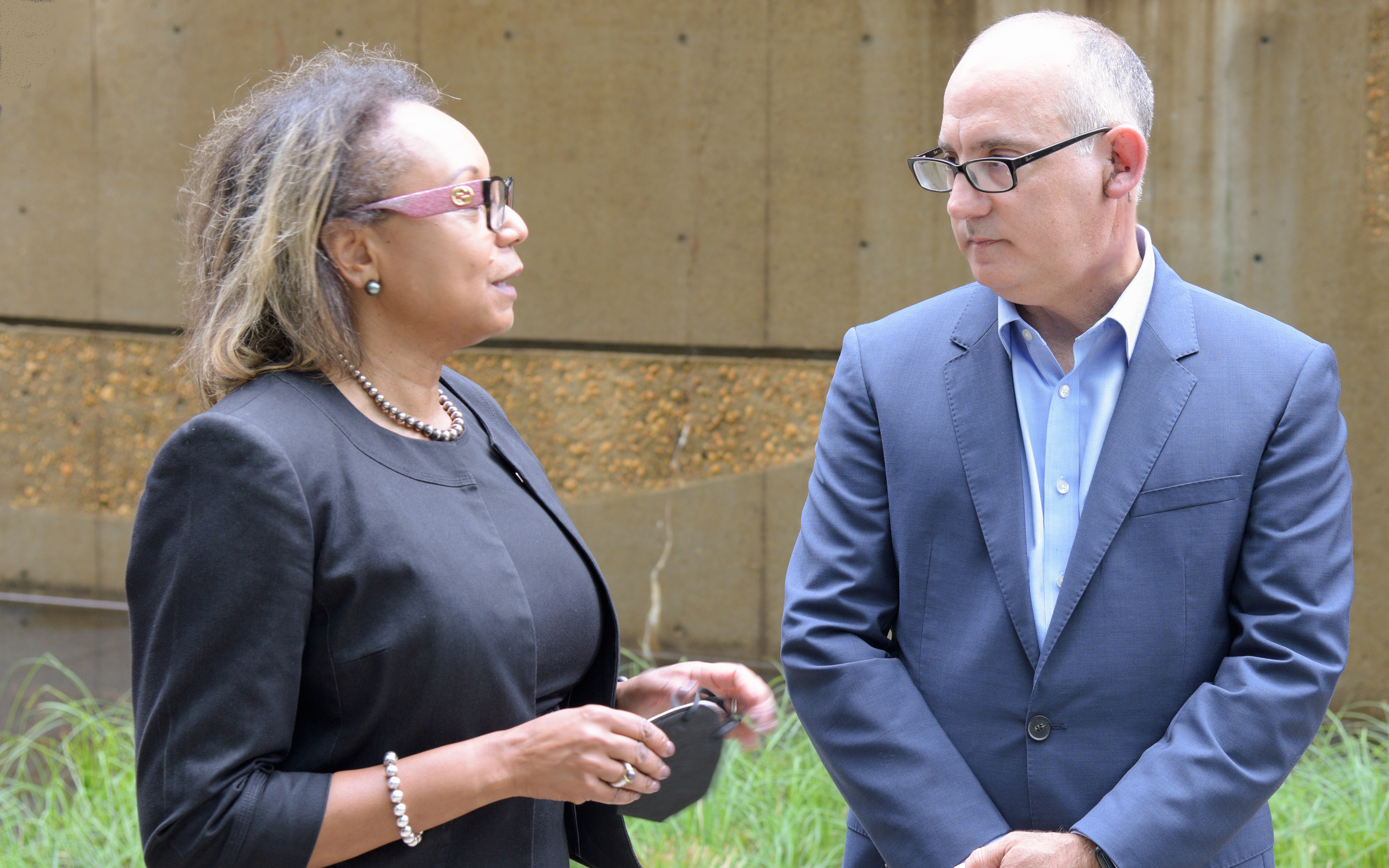 Maryland Carey Law Dean Donald B. Tobin discusses the expansion of low-income taxpayer clinics with Deputy Comptroller Sharonne Bonardi.