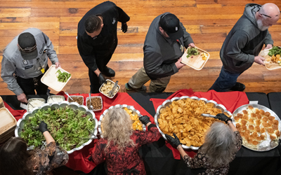 UMB staff members enjoyed salad, sandwiches, and desserts during the Founders Week Staff Luncheon on Oct. 24 at Westminster Hall.