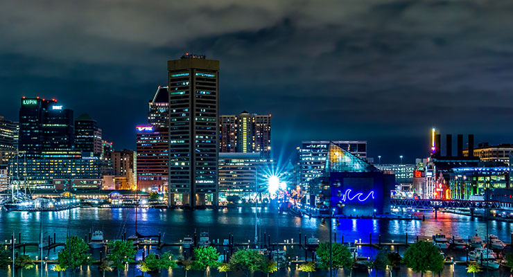 “Raining in Baltimore,” a photograph of the Inner Harbor by Andrew C. Judd, MD.