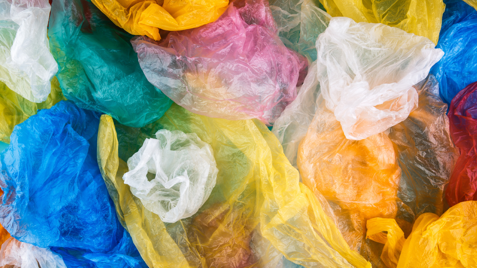 A mix of plastic bags in assorted colors